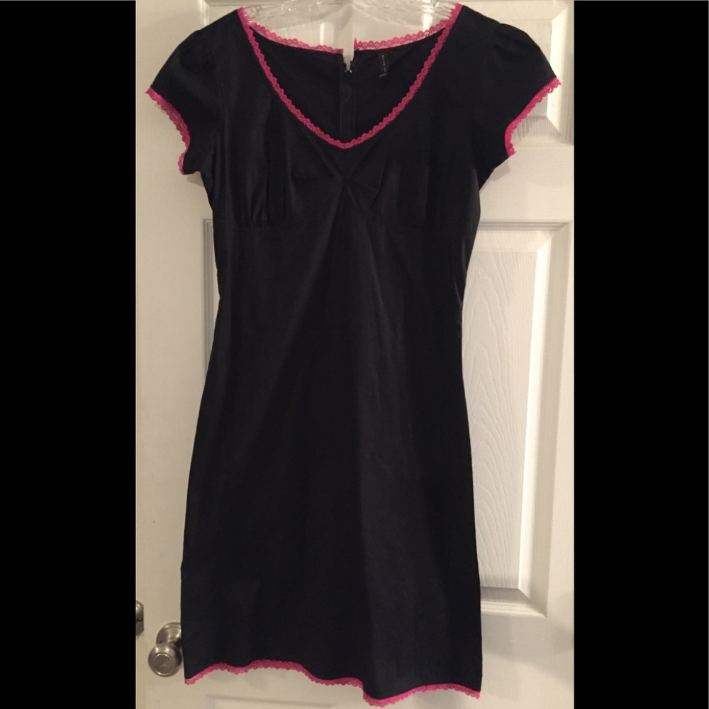 Super Low Fat Black Dress with Hot Pink Lace Trim